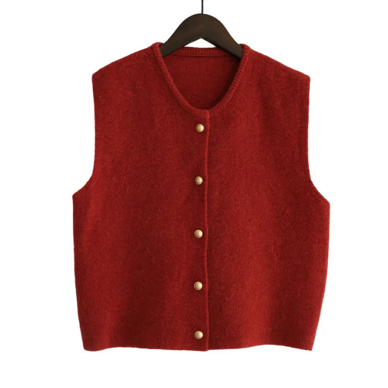 In 2025 Womens Spring Autumn Solid Color Sleeveless Sweater Vest Trendy Stacked Waiver Single Breasted Cardigan Waistcoats 251029