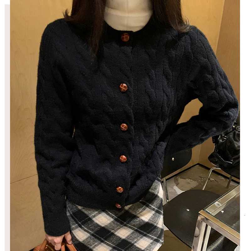 Korean Retro Style Button Knitted Cardigan Womens Autumn New ONeck Long Sleeved Knitted Top Sweet Soft Sweater JacketT251028