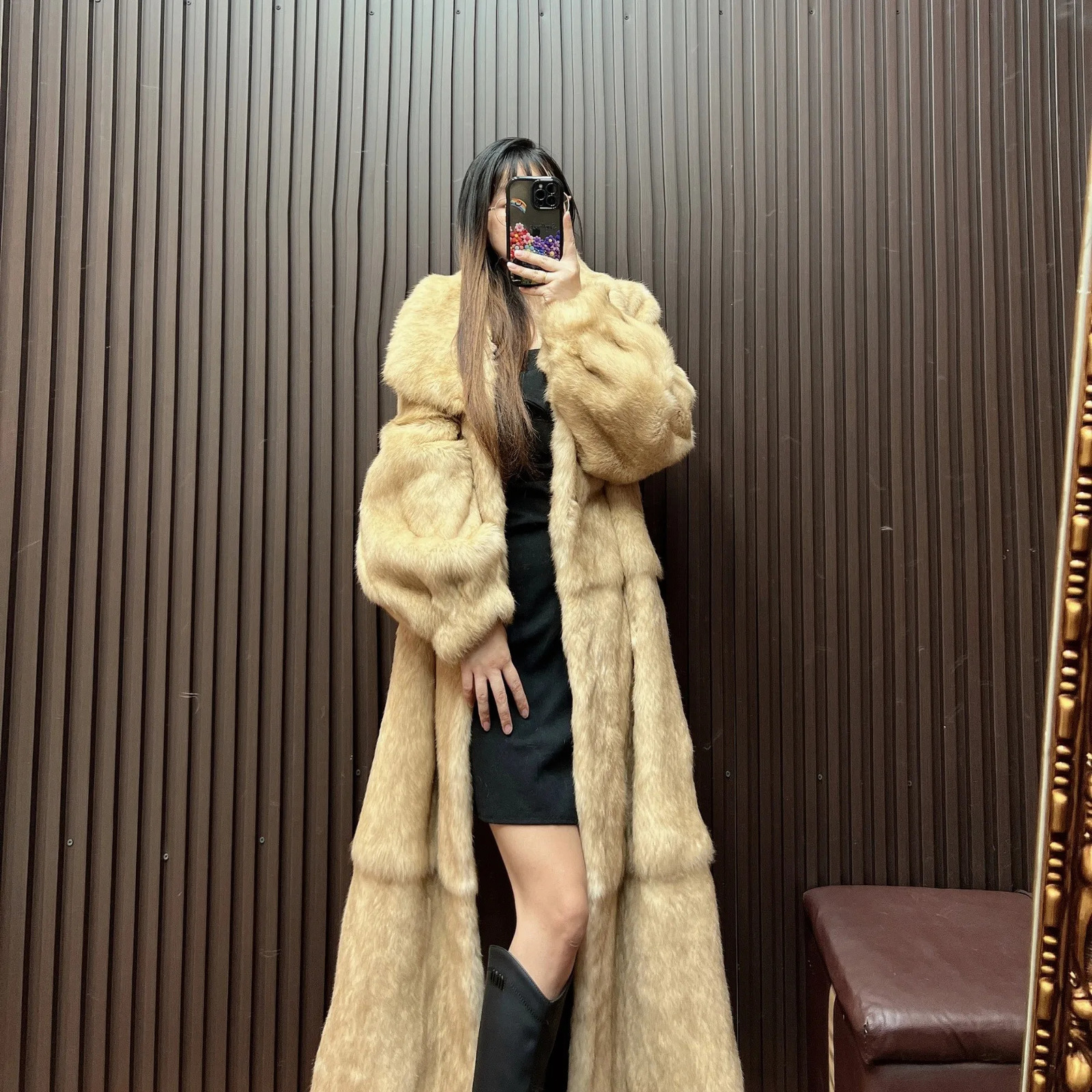 Furyoume 100 Rabbit Fur Coat 120cm Length Thick Warm Winter Real Fur Overcoats Fashion Streetwear Korean Casaco Feminino 251029