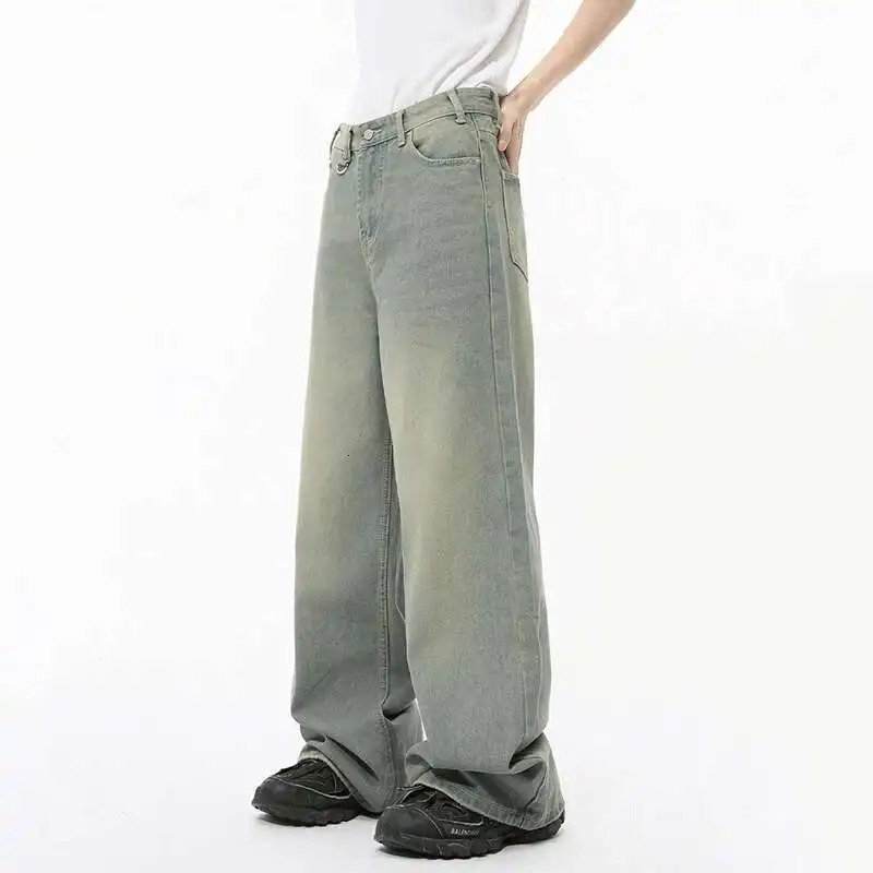IEFB Autumn Men Denim Pants Straight Droop Vintage Loose Bottom Straight Wide Leg Casual Male Trousers Korean Style 9C1519 251029