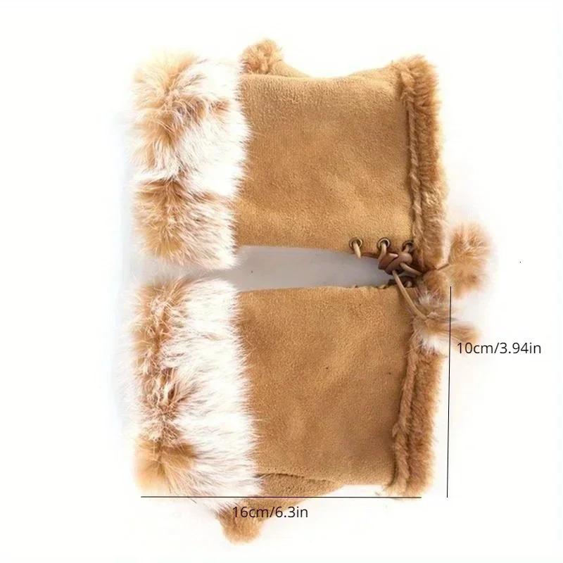 Fashion Womens Faux Rabbit Fur Hand Wrist Warmer Half Finger Gloves Winter Glove 251029