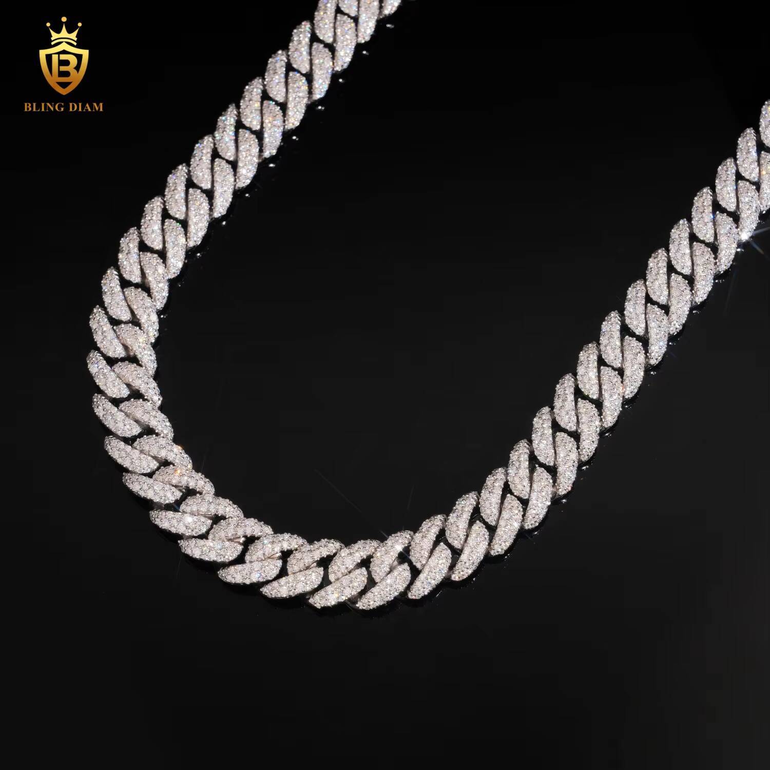 Wholesale 12mm Rock Jewelry Miami Iced Out Cuban Link Chain Moissanite in S925 Silver for Rapper Bracelets Necklace