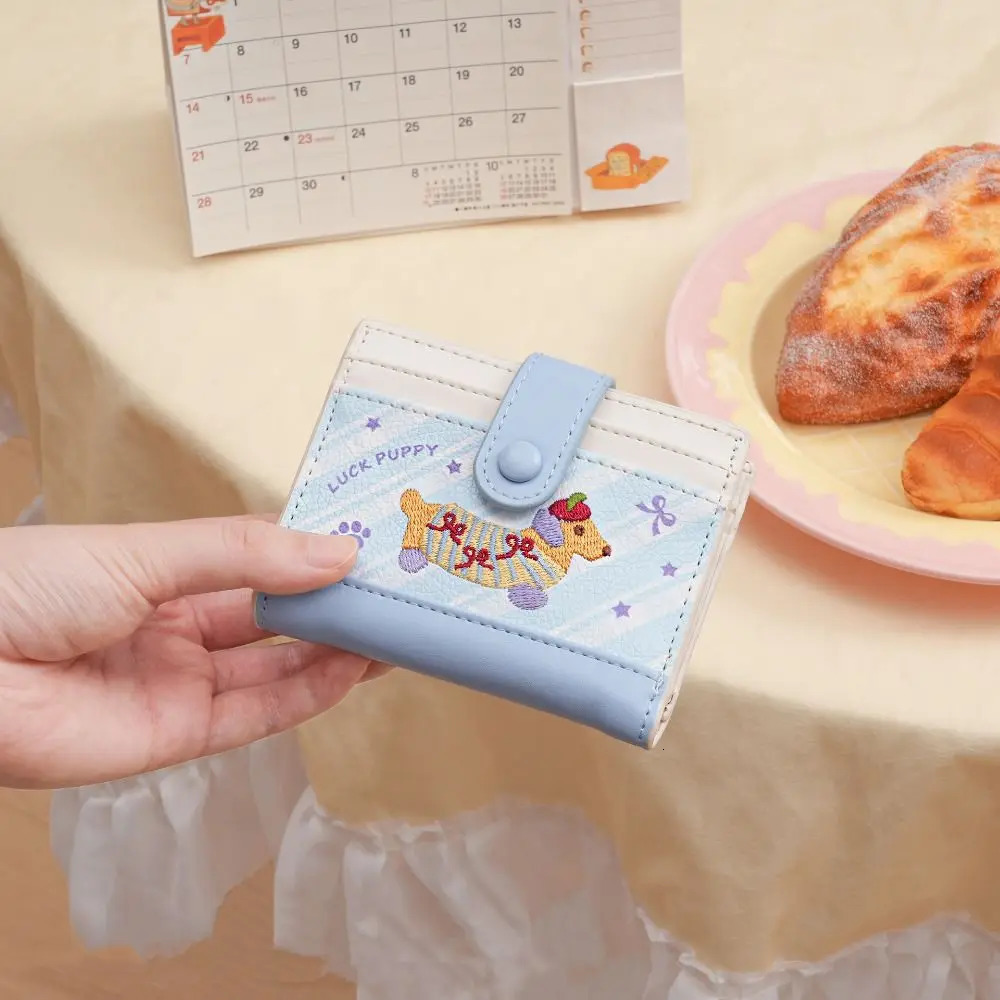 Korean Style Embroidery Sausage Dog Wallet Ultra Thin Purse Coin Pouch Short Clutch Multifunction PU Leather Card Holder Men 251029