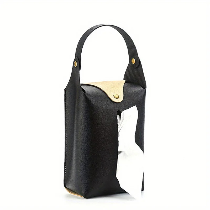 Car tissue box holder Leather car console armrest napkin box visor back tissue box with retaining strap 251029