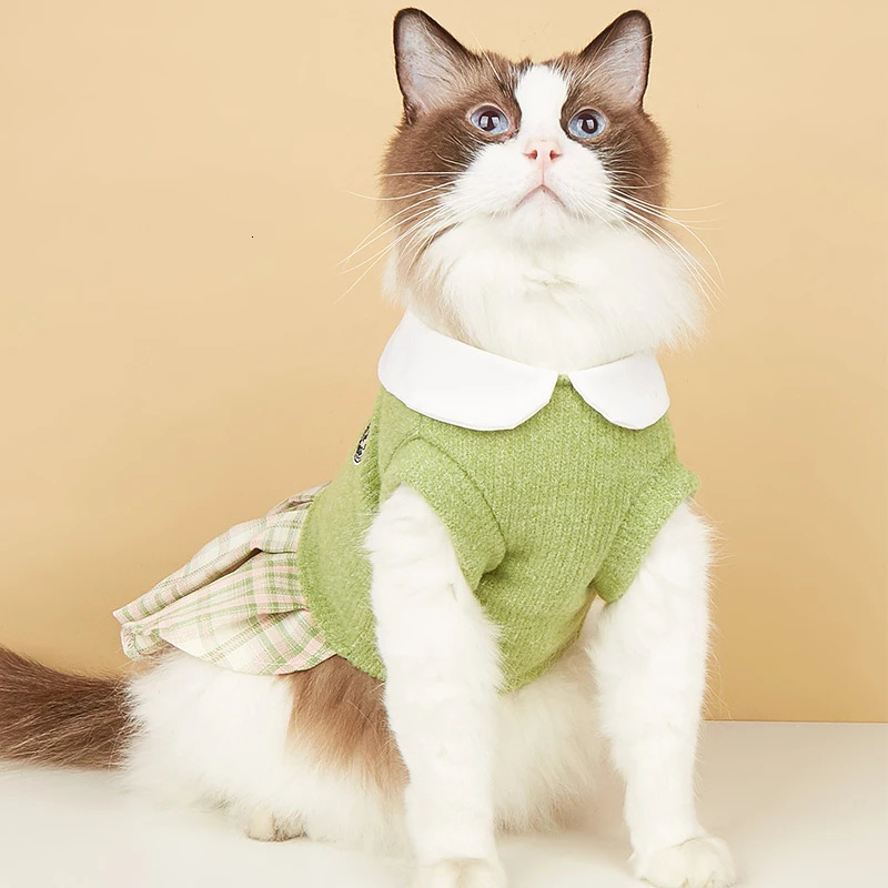 College Style Cute Pet Clothing Cats Dress for Small Dogs Cats Plaid Skirt Spring Clothes Cat Chihuahua Teddy Yorkshire Costume 251029