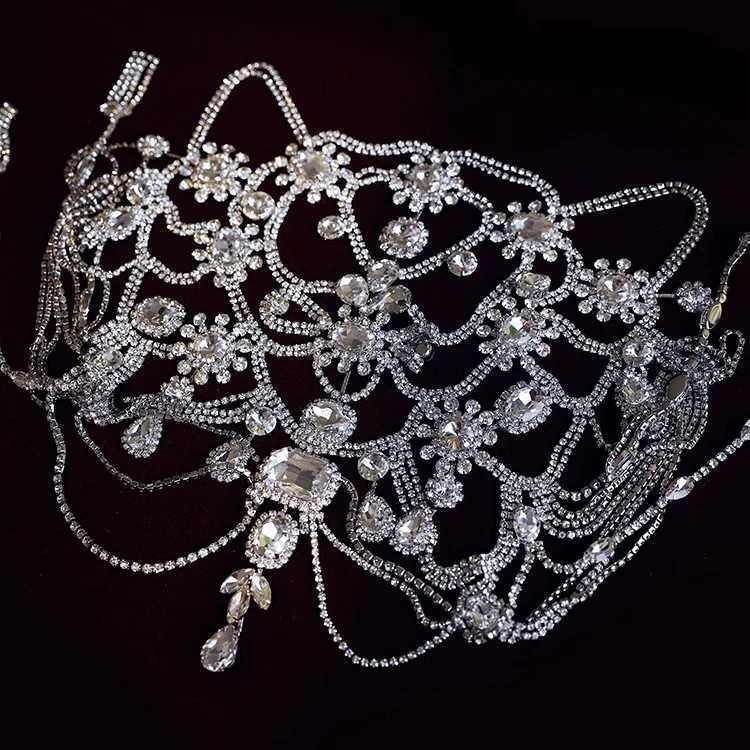 Star luxury personalized flash diamond exotic style silver bridal fringed headgear wedding studio followup accessoriesW251029