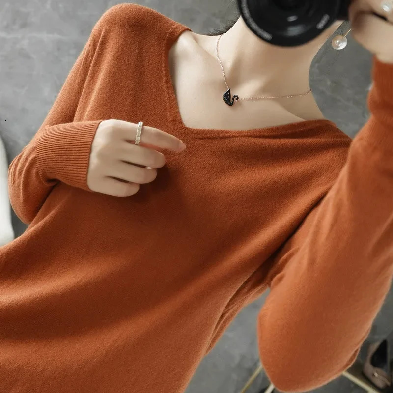 Women Sweater Autumn Winter Vneck Knitwear Long Sleeve Loose Cashmere Sweater Pullovers Lady Quality Jumper Knitted Tops 251029