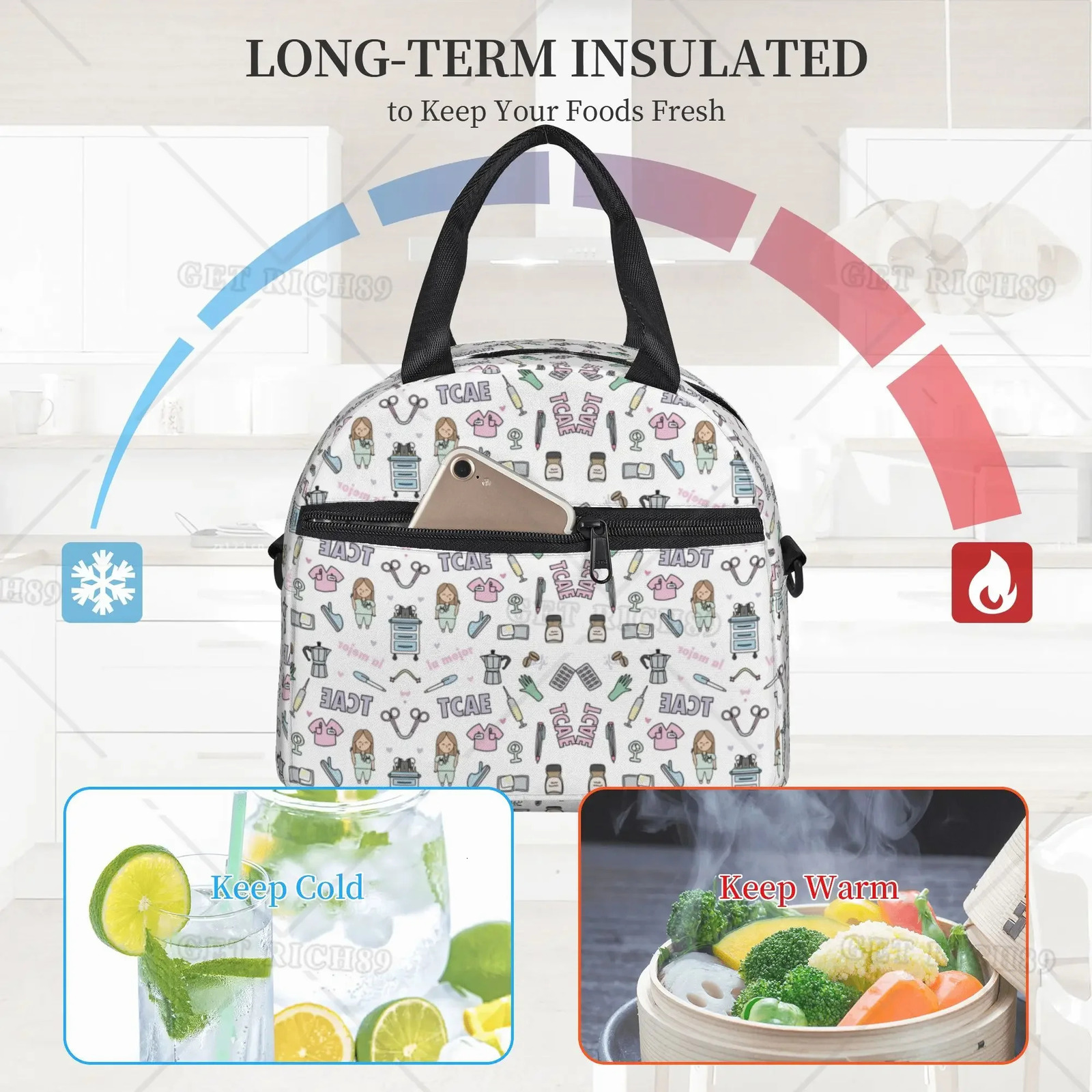 Doctor Nurse Enfermera En Apuros Lunch Bag Large Insulated Lunch Boxes with Adjustable Shoulder Strap for Women Work Trip 251029