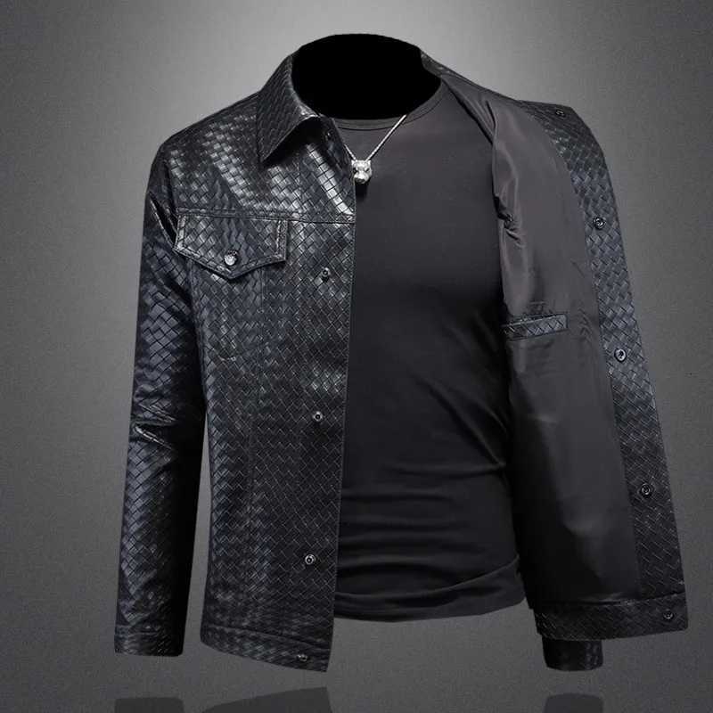 2025 New Plaid Embossed Faux Leather Motorcycle Jacket Mens Casual Autumn Coat 5XLT251029