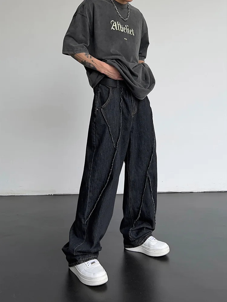 2025 Men HipHop Distressed Jeans Pants Men Ripped Patchwork Denim Pants Male Oversized Loose Casual Streetwear Wide Leg Trousers 251029