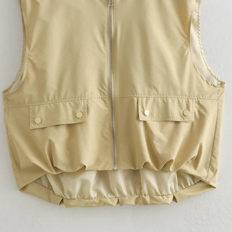 Womens Cropped Waistcoat Fashion Zipper Vest Women Sleeveless Loose Coats Female Chic Pleat Tops 251029