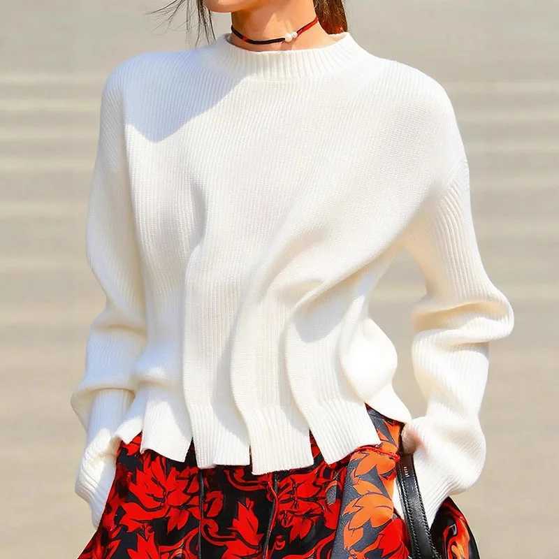 Woman Clothes Autumn Fashion O Ribbed Collar Ruched Knitted Sweaters Casual Solid Color Long Sleeve Slim Knitwear Tops Pullovers J251029