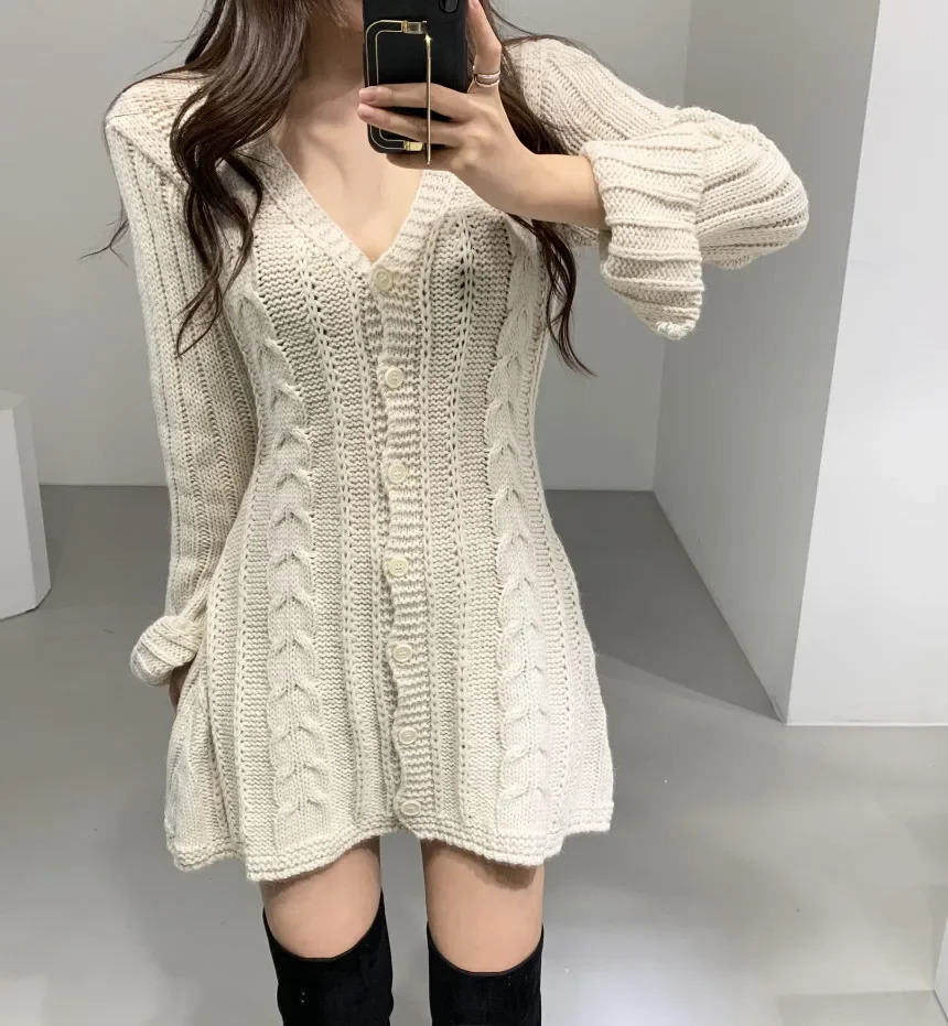 Sweater Dress for Women Long Sleeve Cable Knit Button Down Knitted Mini Dress for Women Teen Fall Winter Chic Outfit 251029