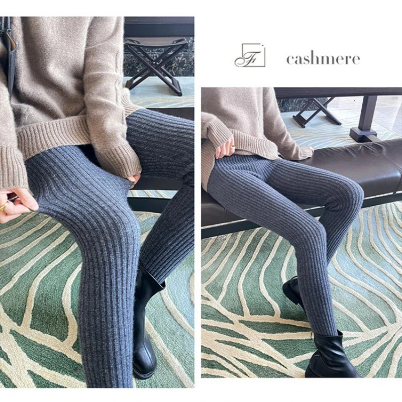 Slim Leggings Autumn Women High Waist Casual Trousers Knitted Ribbed Thicken Solid Elasticity Thermal AnkleLength Leggins 251029