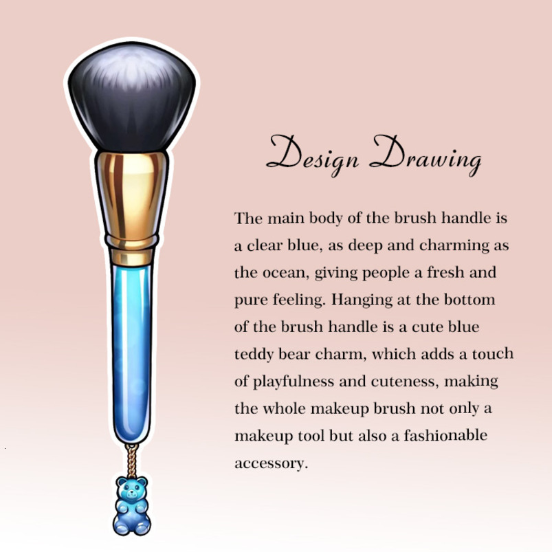 INITIAL CONTACT Factory Price Cute Bear Blue Loose Powder Single-Ended Makeup Brush Contour Brush Portable Foundation Brush