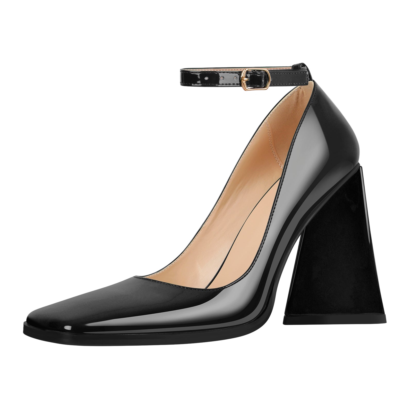 Chengdu Artisan Square Toe Heels 8.5cm Chunky Heel Ankle Strap Patent Leather Shoes Green Black