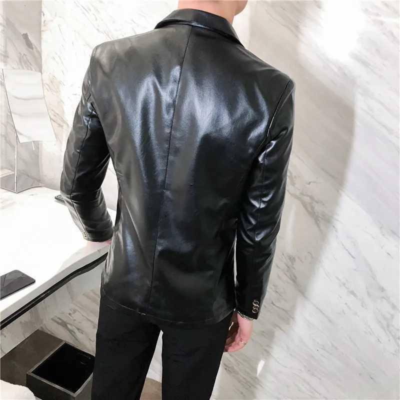 Leather Jacket Men Slim Fit Autumn Streetwear Korean Social Casual Business Solid Red Blazer Coat Fashion Faux PU Suit JacketT251029