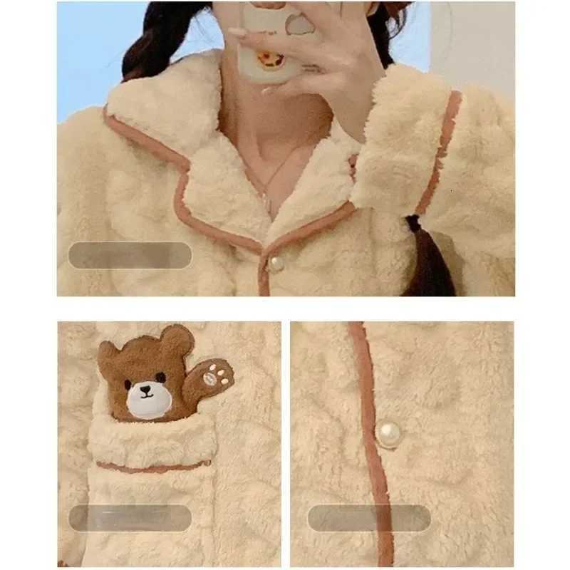 Women Pajamas Thickened Warm Coral Plush Girls Loungewear Sets Cartoon Autumn Winter Famale Sleep Clothes Flannel Homewear SuitT251029