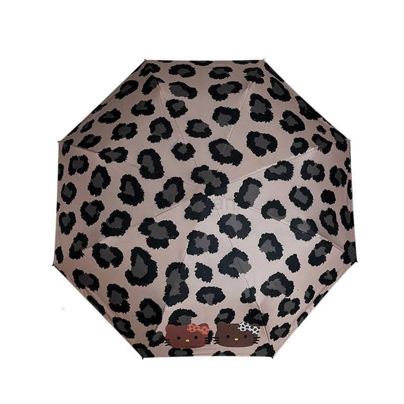 Sanrio Sanrio Hello Kitty Cartoon Sunumbrella Anime Folding Umbrella Leopard Print Windproof Fully Automatic Sun UV Protection Umbrella L251029