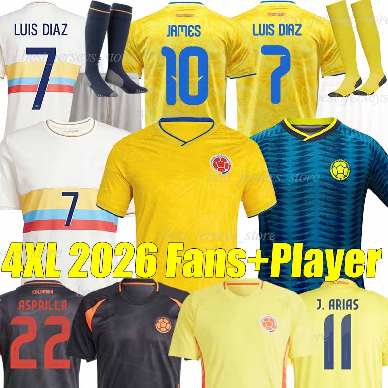 4XL 2026 colombia LUIS DIAZ soccer jerseys SUAREZ JAMES QUINTERO J.LERMA LUCUMI SANCHEZ BORRE CARBONERO MOSQUERA 100th men kids kits socks sets retro football shirts