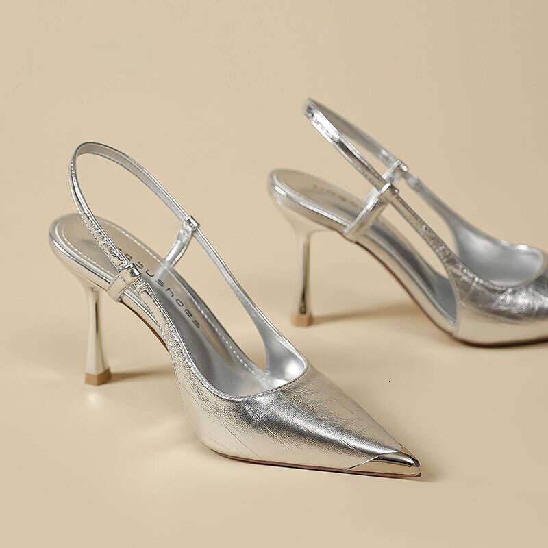 Silver Sandals for Designer Shoe Women 2025 New French Style Elegant High-end Closed Toe Backless Dress Shoes with Thin High Heels