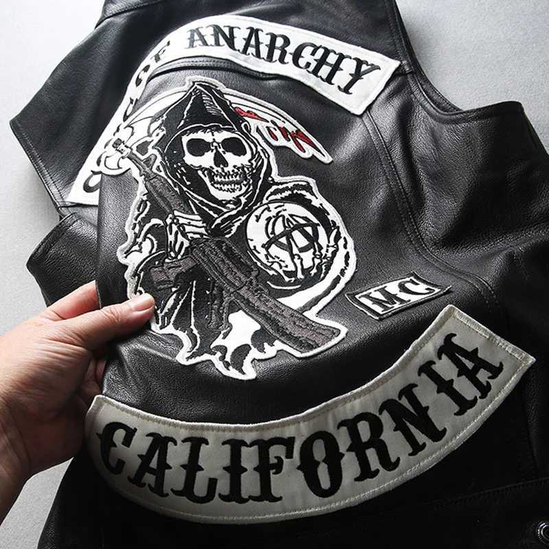 Men Motorcycle Spring Jackets SOA Punk Black Motorbike Gilet Sons of Anarchy Leather Moto Jacket Vest W251029