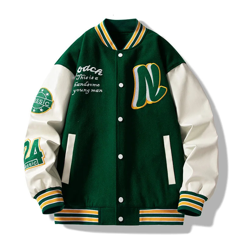 Men Varsity Baseball Bomber Jacket Hip Hop Harajuku Bone Letter Patchwork Leather Jackets Streetwear Women Unisex College Coats 251028