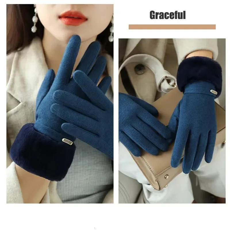 Winter Women Keep Warm Plus Velvet Touch Screen Thicken Plush Wrist Suede Gloves Fashion Personality Elegant Drive Cycling i251029