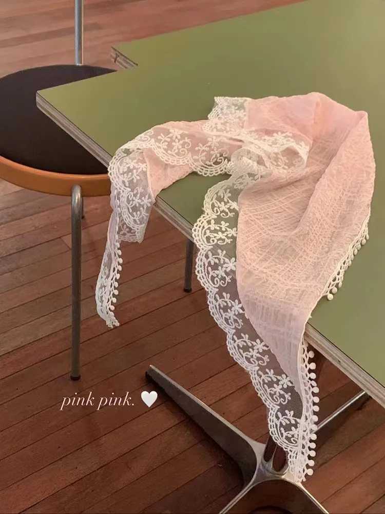 Korean Ins Lace Hair Scarf Women Retro Triangle Hair Band Strap Hair Bag Headscarf Hat Travel Photo Headband Turban AccessorieW251028