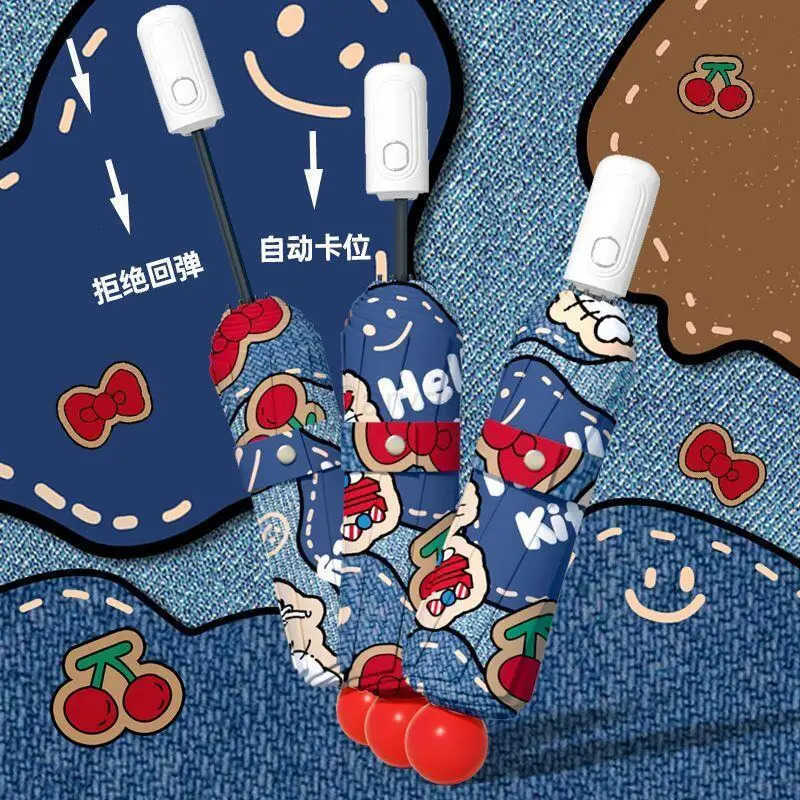 Sanrio Sanrio Hello Kitty Red Nose Tip Automatic Umbrella Kawaii Anime Sunscreen Uv Protection Fashion Cowboy Series Foldable Umbrella L251029