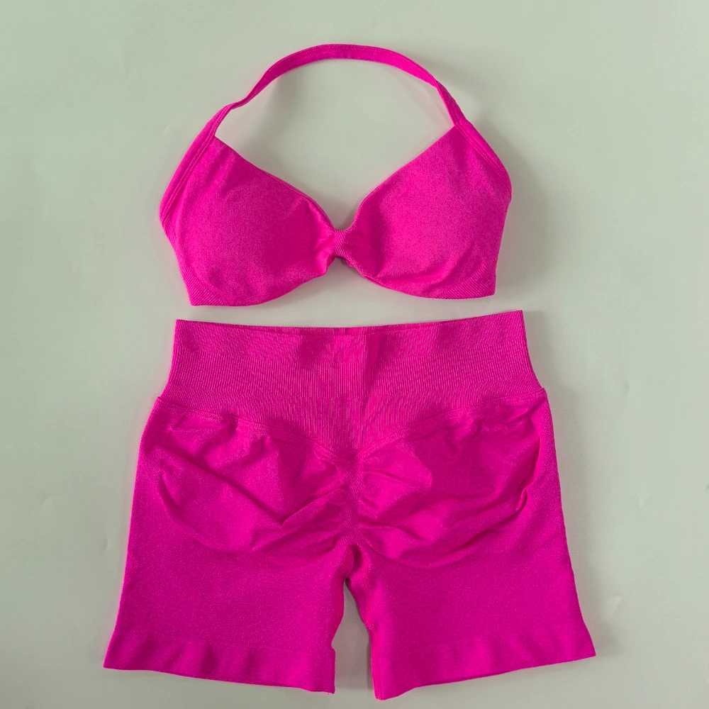 NO 2PCS Gym Set Women Strappy Yoga Bra Top High Waist Workout Scrunch Shorts Sports Suit Seamless Yoga Set Fitness ClothesXJ251029