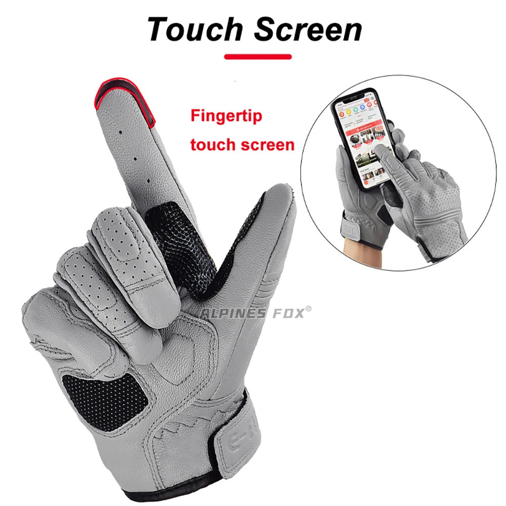 Retro Motorcycle Leather Gloves Perforated Summer Breathable Touch Screen Motobike Cycling Accessories Full Finger Protective 251013