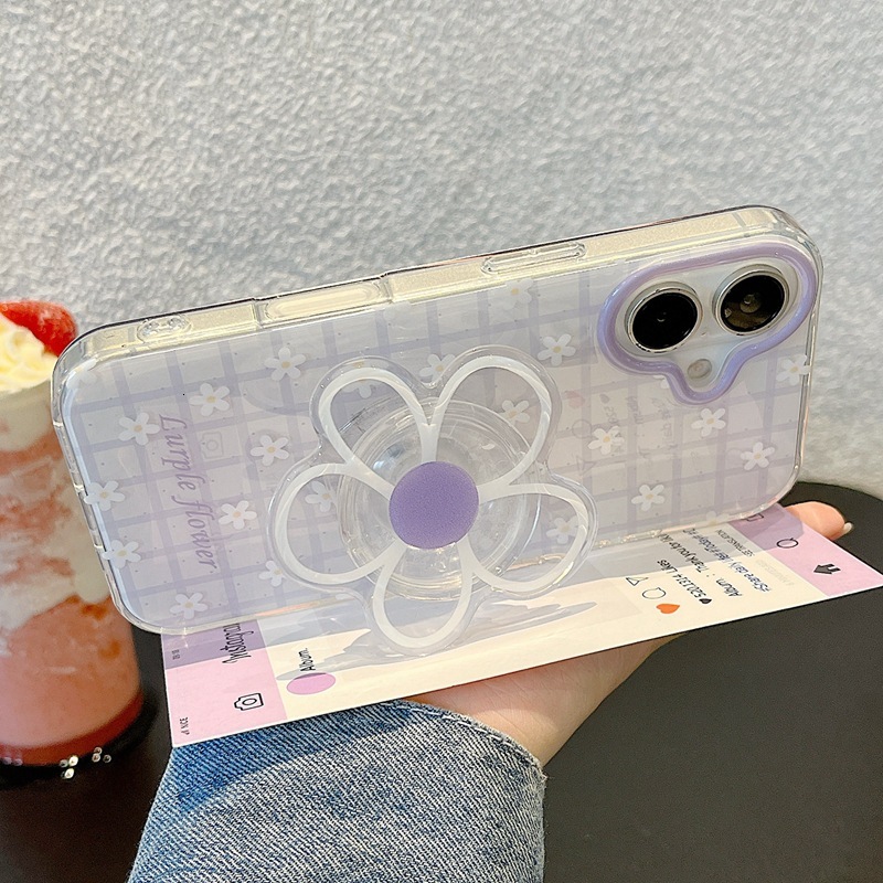 Fresh Purple Plaid Flower for Apple 17 iPhone 16 Protective Cover 15 Pro Max Case 14