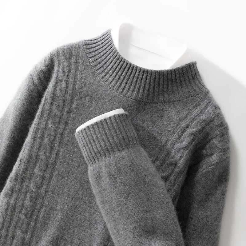 FallWinter Halfhigh Neck Thickened 100 Pure Wool Sweater Mens Twist Longsleeved Cashmere Loose Sweater Bottom Jacket J251029
