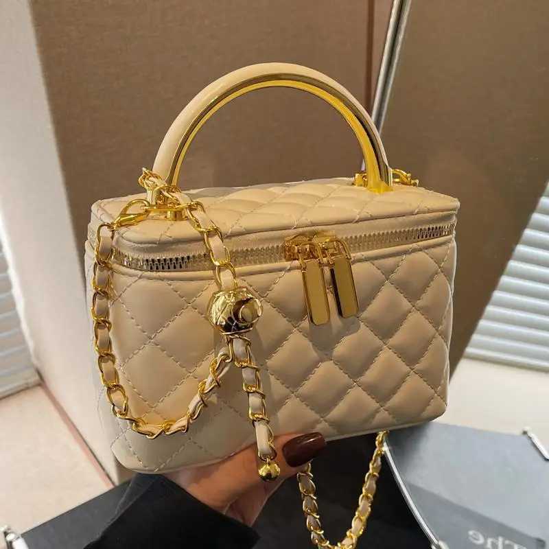 Vintage Women Pu Box Crossbody Bags Pu Leather Plaid Print Chain Shoulder Packs Large Capacity Female Daily Shopping Handbags W251029