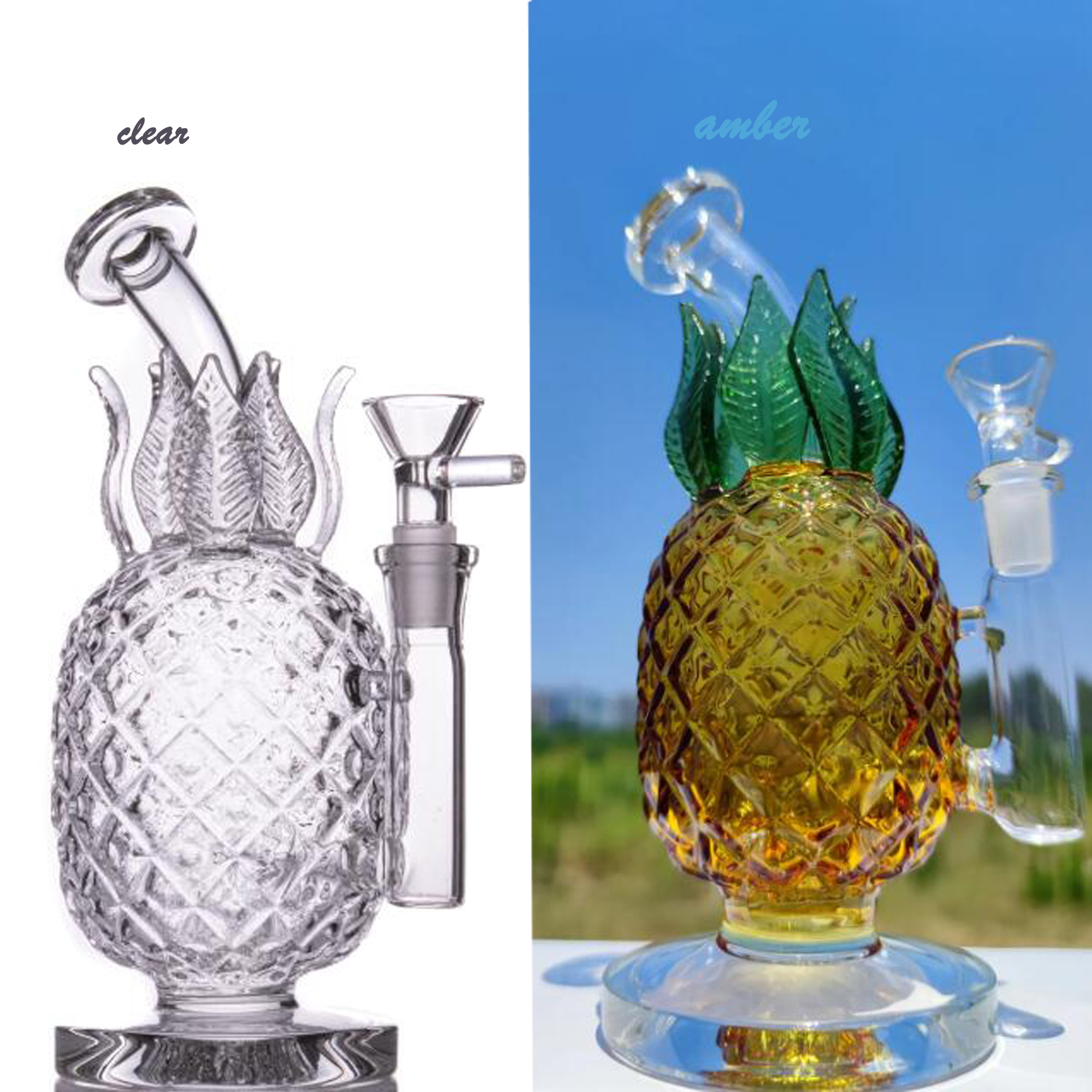 Pineapple Glass Bong Water Pipes bubbler Hookahs Heady Smoking Glass Pipe Recycler Water bongs With 14mm bowl 7.9inchs ''