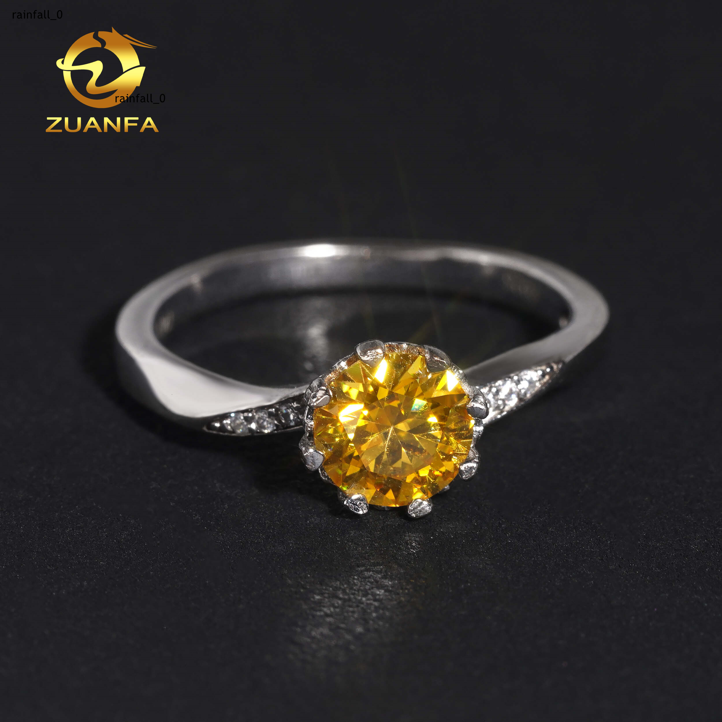 Wholesale Women Jewelry Iced Out Wedding Ring Moissanite 925 Silver VVS Moissanite Yellow Diamond Engagement Ring for Women