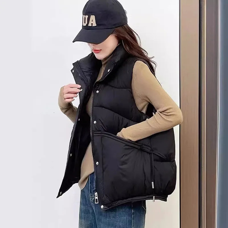 Down Cotton Womens Vest Fashion Waistcoat Versatile Autumn Winter Solid Color Warm Jacket H522 251027