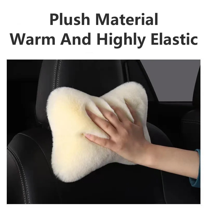 1pc Car Headrest Lumbar Pillow Soft Rabbit Plush Comfort Cushion for All Seasons Ergonomic Driver Support Headrest 251029