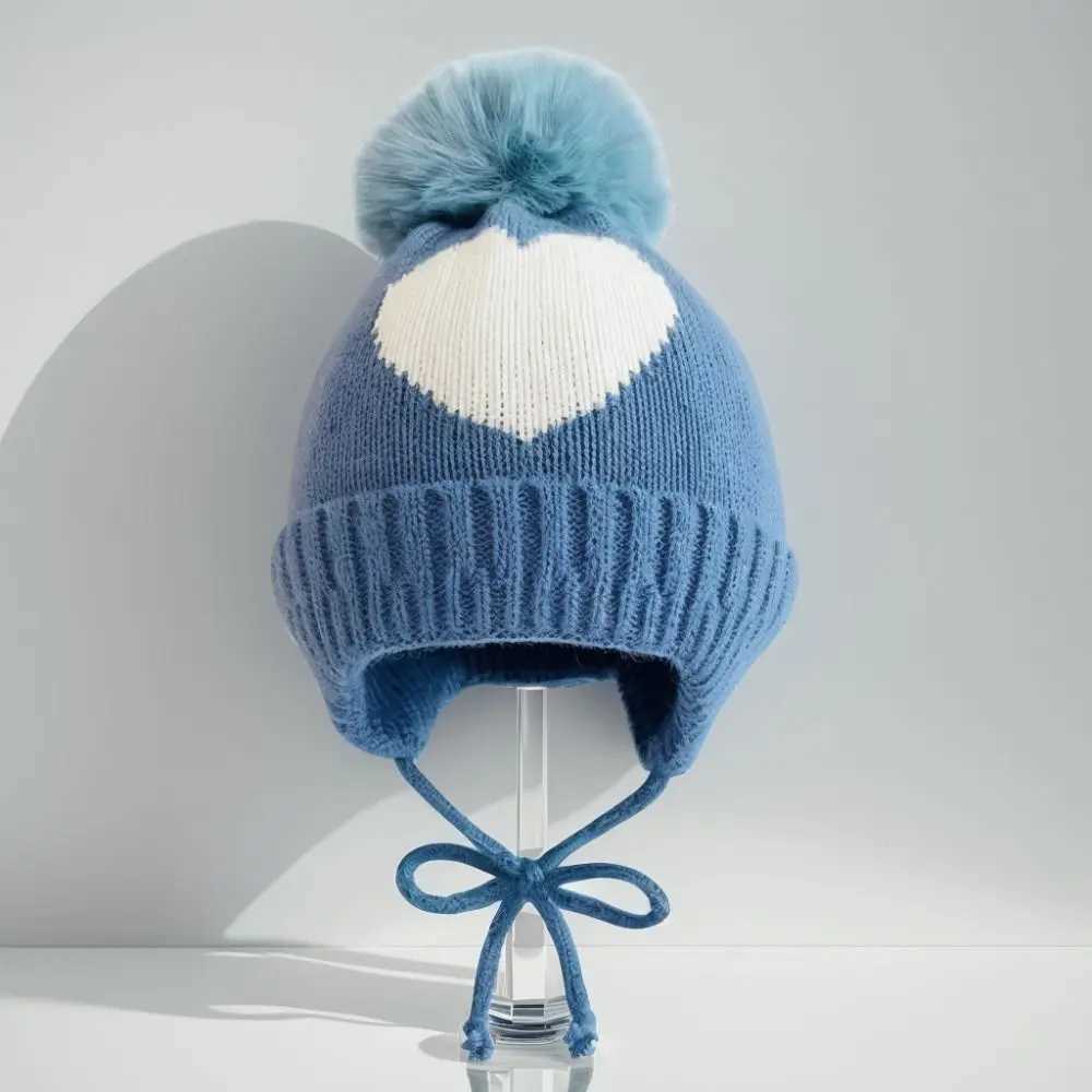03Year Windproof Solid Color Baby Knitted Hat Soft Plush Ball Children Warm Cap Cartoon Cute Winter Hat Boys Girls251028
