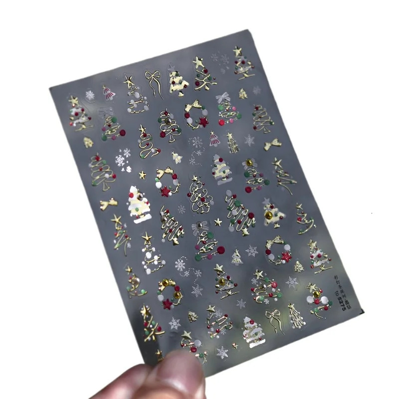 13pcs Christmas Nail Stickers Crystal Diamond Cartoon Tree Apple Back Glue Nail Art Stickers DIY 3D Nails Decorations 251027