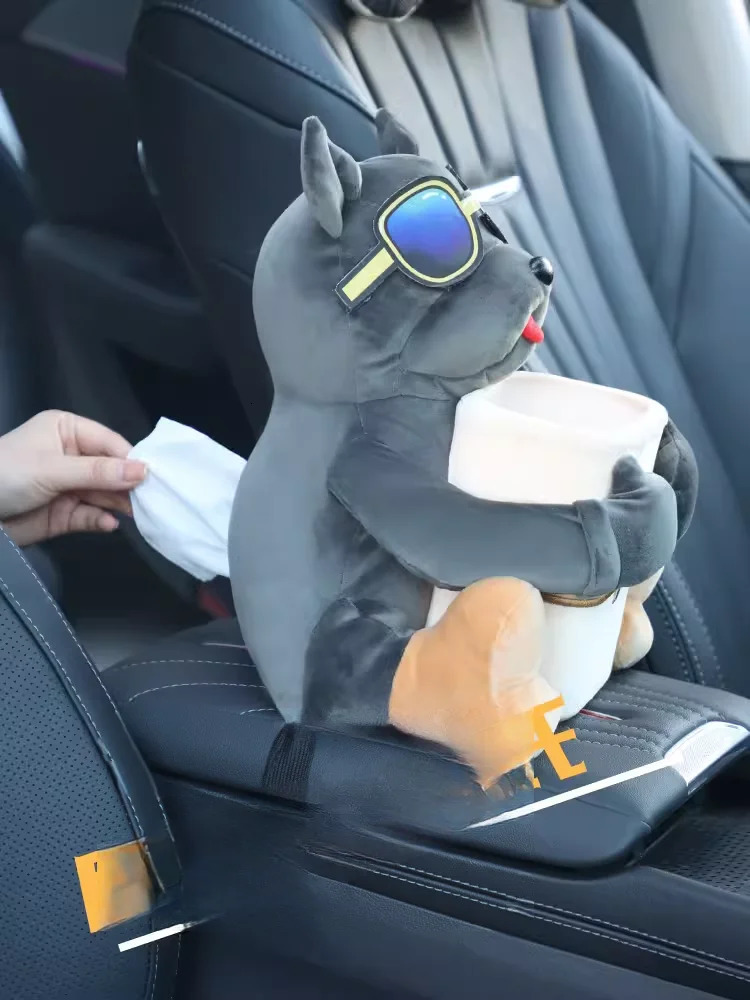 Car Mounted Tissue Box 2in1 Cartoon Plush Doll Auto Armrest Box Hanging Paper Drawer Storage Car Trash Can And Tissue Holder 251029