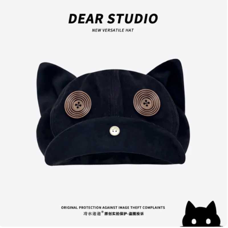 Niche Suede Velvet Cat Ears Octagonal Newsboy Caps Womens Autumn and Winter Large Fashion and Versatile Literary Berets