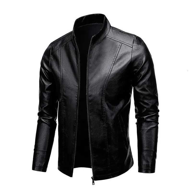 Autumn Winter Mens Standup Collar Imitation Leather Slim Loose Velvet Thickened Casual Locomotive JacketT251029