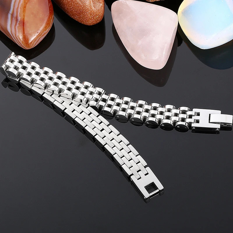 1015MM Watchband Style Mens Man Bracelet For Men Women Waterproof Gold Color Stainless Steel Mannen Armband Hand Wrist Jewelry 251028