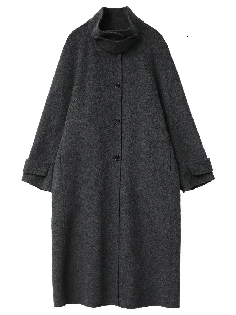 CHIC VEN Korean Women Woolen Coat Single Breasted Loose Stand Collar Belt Long Doublesided Ladies Overcoat Autumn Winter 251028