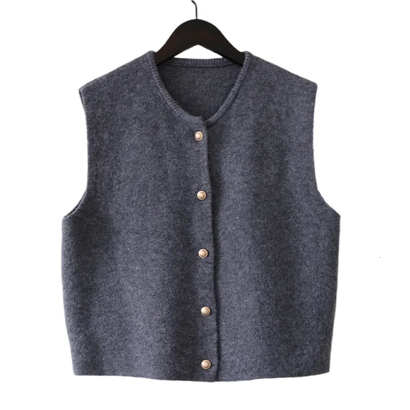 In 2025 Womens Spring Autumn Solid Color Sleeveless Sweater Vest Trendy Stacked Waiver Single Breasted Cardigan Waistcoats 251029
