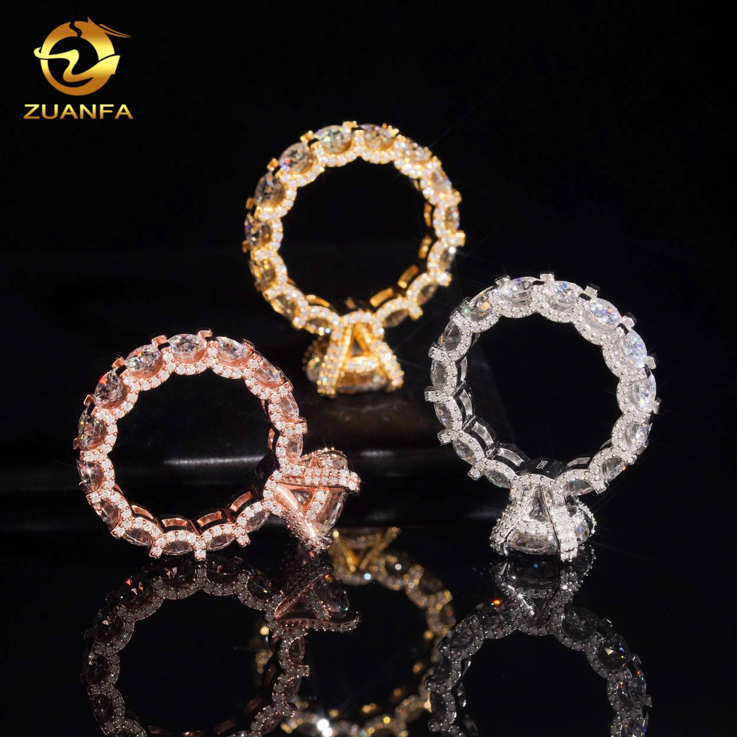 Fashion Hip Hop Jewelry 925 Silver 4Ct Round Cut Moissanite Diamond Ring Pass Diamond Tester Hip Hop Ring Iced Out Ring