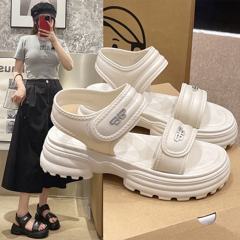 Free shipping Fashionable minimalist thick sole with sandals for women's design versatile for wearing with a wedge heel and height increasing san