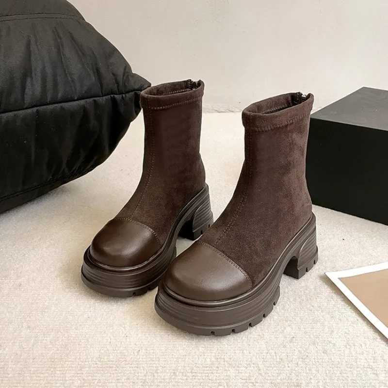 Women Suede Modern Ankle Boots Plush Mid Heels Shoes Winter 2025 Trend Office Chunky Shoes Fashion Walking Non Slip Botas Mujer Z251029